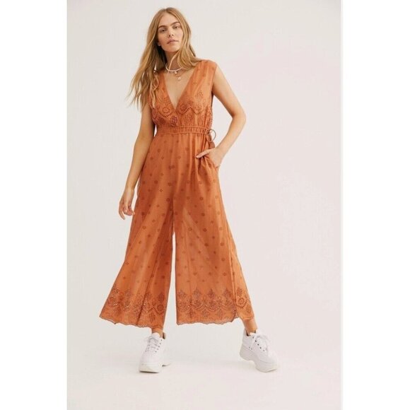 Free People Pants - Intimately Free People Sun's Out Eyelet Semi Sheer Boho Jumpsuit Size S